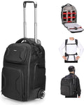 Neewer 2 in 1 Camera Roller Bag with Detachable Shockproof Dividers Retractable Handle Waistband Rain Cover Water Resistant Robust Carry On Backpack for Camera Tripod Flash Lens Laptop, Black, PB027 by Neewer