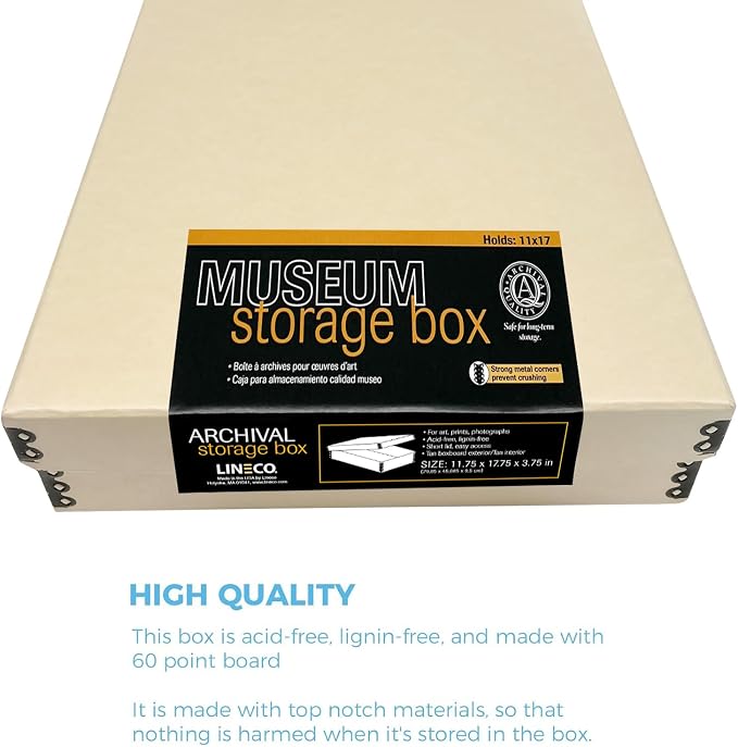 Lineco Museum Archival Storage Box, Drop Front, 11.75x17.75x3.75 in, Tan | Acid-Free with Metal Edge, Preserves Picture Longevity, Organize Photos, Newspapers, Prints, Documents, Crafts, DIY - Image 5