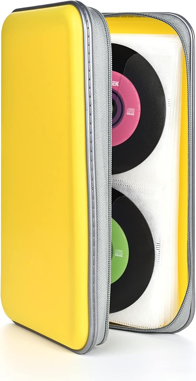 UENTIP 96 Capacity CD Case,Portable DVD Hard Plastic Case Holder CD Organizer Wallet Protective DVD Storage (96, Yellow) | CD DVD Storage,Zipper Closure,Scratch-Resistant Sleeves,Stay Away Dust and Damp,Storage Music Video Gaming Discs Blu-ray by UENTIP