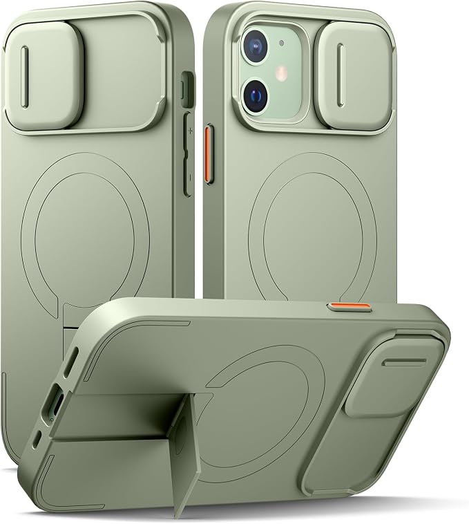 SURITCH for iPhone 12/12 Pro Case with Magnetic Camera Slide Cover and Adjustable Kickstand, Compatible with MagSafe, Shockproof Bumper Case Slim Protective Cover for iPhone 12/12 Pro 6.1 Inch, Green by SURITCH