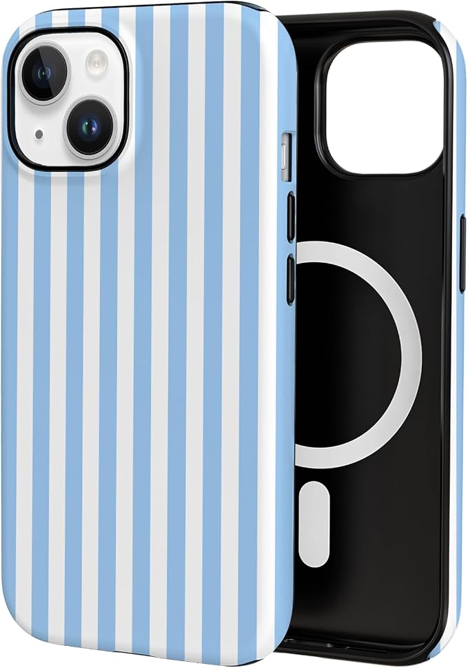 TPU Phone Case for iPhone 14, MagSafe Wireless Charging Compatible, Shockproof Slim Fit Protective Cover with Anti-Yellowing & Raised Camera Protection (Blue Stripe, iPhone 14) by Unknown