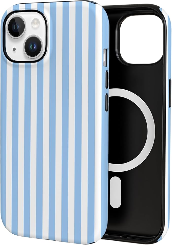 TPU Phone Case for iPhone 15, MagSafe Wireless Charging Compatible, Shockproof Slim Fit Protective Cover with Anti-Yellowing & Raised Camera Protection (Blue Stripe, iPhone 15) by Unknown
