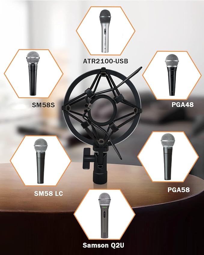 Microphone Shock Mount Mic Holder For Samson Q2U SM58 ATR2100-USB Behringer Xm8500, Mic Clip Holder Mount for Diameter 28mm-32mm Dynamic Microphone Like AT2005-USB PGA48 PGA58, Boseen - Image 2