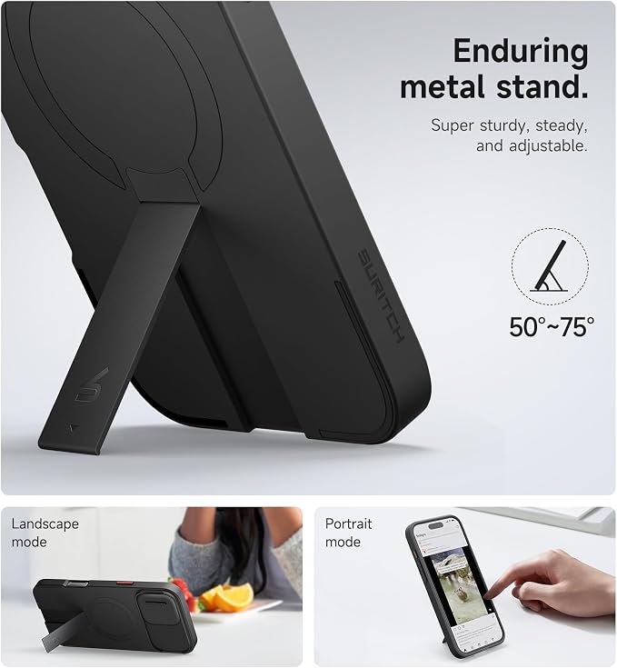 SURITCH for iPhone 16 Plus Case with Magnetic Camera Slide Cover and Adjustable Kickstand, Compatible with MagSafe, Shockproof Bumper Case Slim Protective Cover for iPhone 16 Plus 6.7 Inch, Black - Image 5