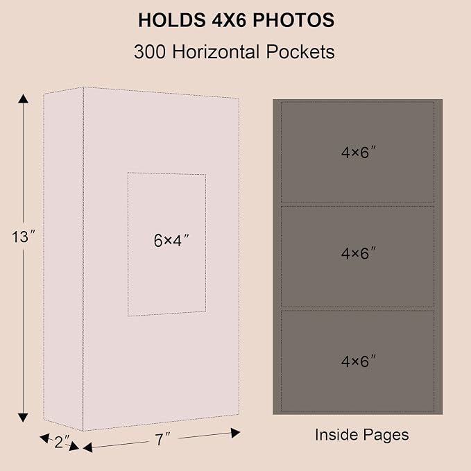 Vienrose Photo Album 4x6 Holds 300 Photos, PU Leather Cover Picture Book with 300 Horizontal Pockets, Slip-in Photo Album for Wedding, Baby Memories, Family, Acid-Free Photo Storage Gift, Brown - Image 5