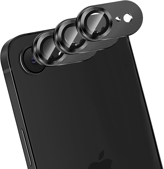 (3 Pack) Camera Lens Protector for iPhone 17e / iPhone 16e | Aluminum Alloy Sapphire Glass Camera Screen,Anti Scratch, Bubble Free,Tempered Glass Screen Protecto - Black - Image 2