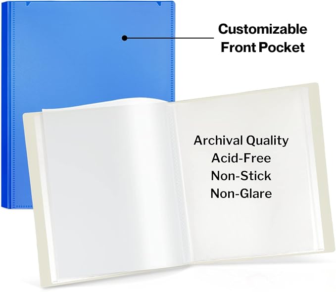 Cranbury Portfolio Binder 8x10, 48 Photos, Clear Sleeves, Blue | 24 Pages Hold 48 Photos, Clear Plastic Sleeves, Customizable Front Pocket, Poly Presentation Book - Image 3