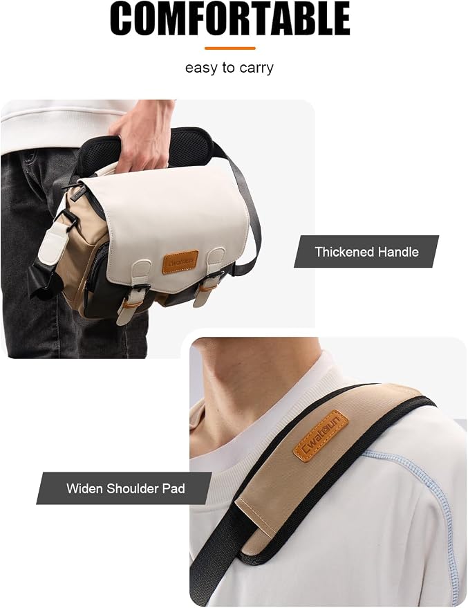 Cwatcun Midi Camera Sling Bag, Waterproof Crossbody Case with Tripod Holder | Camera/Photography Shoulder Messenger Bag for Canon, Nikon, Sony, Fuji DSLR/SLR/Mirrorless Camera, LensFits 1DSLR+2lenses. - Image 6