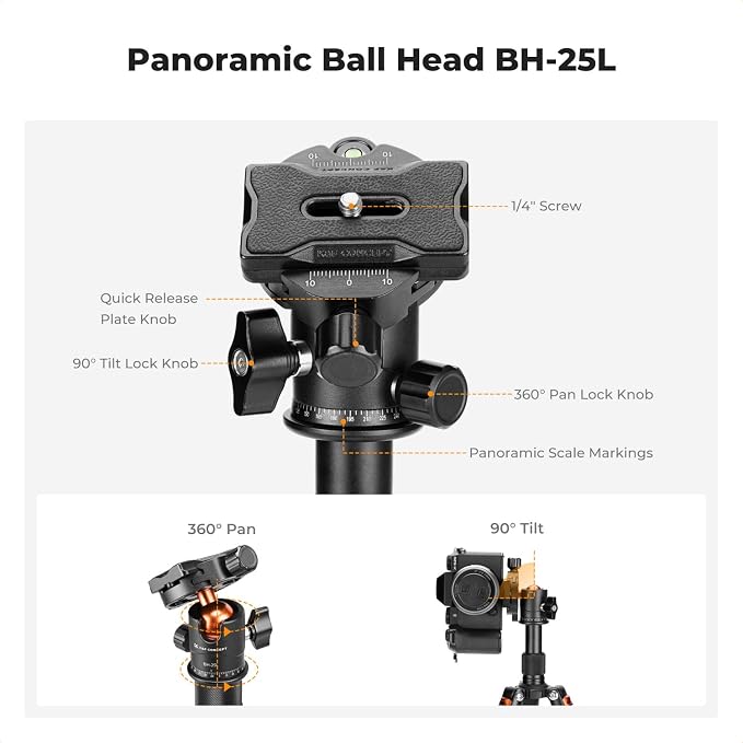 K&F CONCEPT 20.5" Mini Desktop Tripod | 360 Degree Ball Head, 1/4 inch Quick Release Plate, For Camera Video Camcorder, Load up to 13.22 lbs/6 KG. S225A0+BH-25L - Image 6
