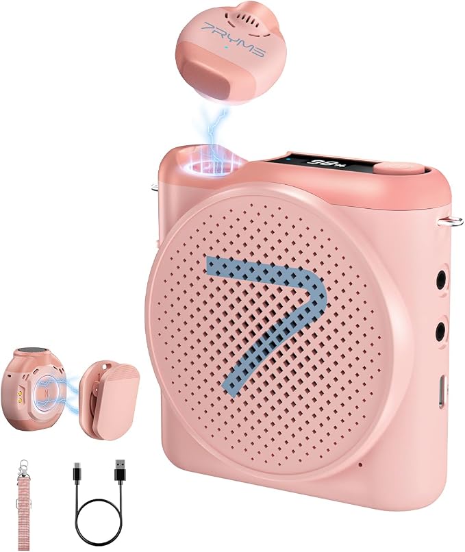 7RYMS WA2 Wireless Voice Amplifier for Teacher with Magnetic Lavalier Mic | Noise Cancellation, Magnetic Charging Case, 23H Working, 164ft Range, for Teaching, Speech,Training Outdoor,Tour Guide, Yoga by 7RYMS