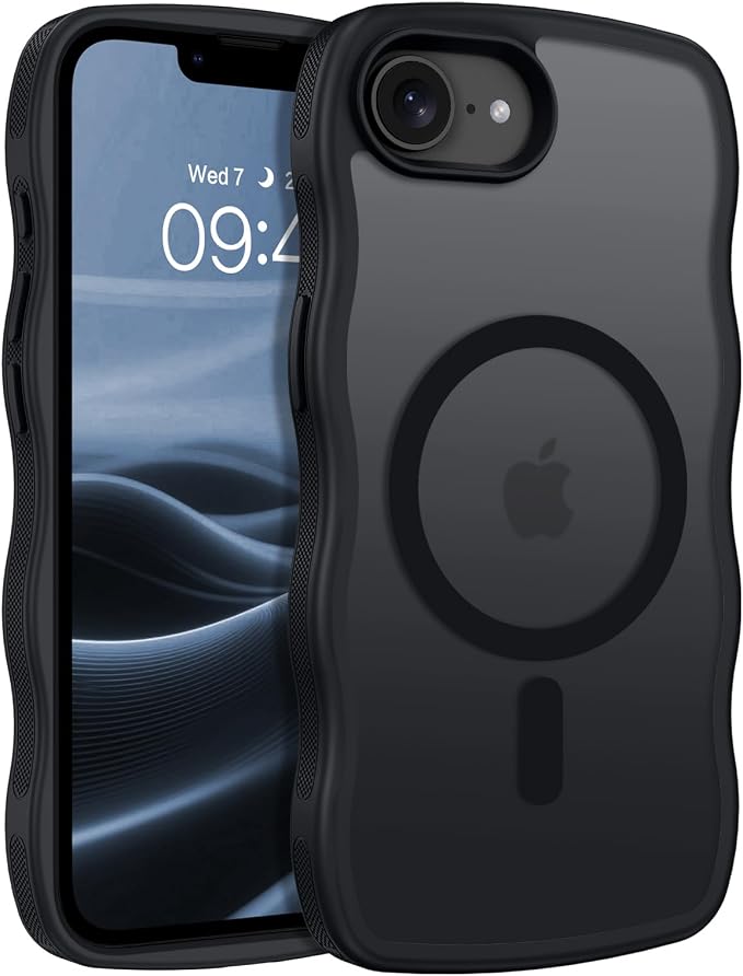 BENTOBEN Magnetic for iPhone 17e Case,Cute Wavy Frame [Compatible with MagSafe] Translucent Matte Anti-Slip TPU Bumper Women Girls Boys Men Thin Shockproof Drop Protective Cover for iPhone 17e,Black by BENTOBEN