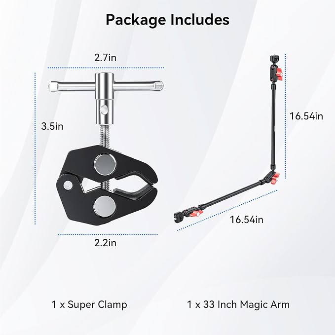 UEEBIT 33" Camera Arm with Desk Super Clamp, with 1/4"& 3/8" Threads Screws | Articulating Extra-Long Magic Arm 360° Ball Heads, for Phone, Mic, Light, Webcams, Action Camera (Black Red) - Image 6