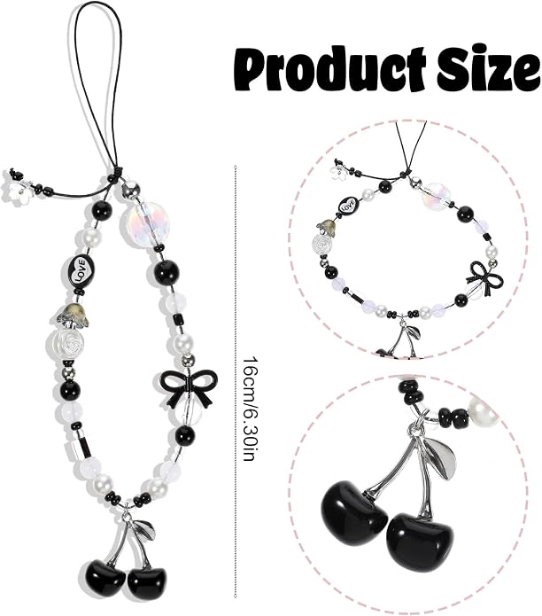 Ouligay Cherry Phone Charm Strap Cute Phones Lanyard Wrist Beaded Camera Strap Wrist Chain String for Bag Case Bags Pendants Decor Chains Small Gifts for Best Friend Sister - Image 2