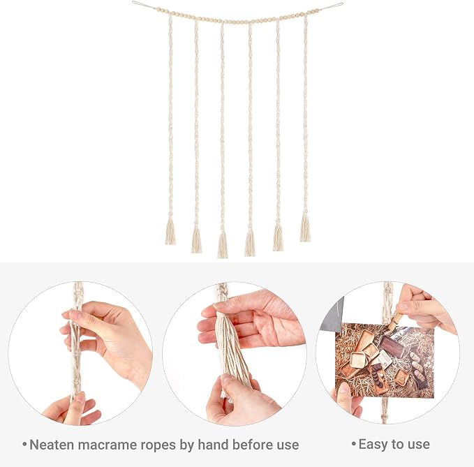 Mkono Hanging Photo Display, Boho Macrame Wall Decor with Lights, Ivory | 30 Clips, String Lights, Teen Girl Stuff Gifts, Wooden Beads Banner, Pictures Postcards Holder, Bedroom Living Room Dorm - Image 6