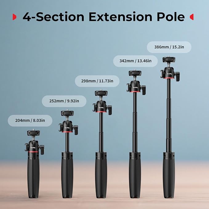 SMALLRIG Small Camera Tripod Selfie Stick, Extendable 8"-15" Mini Handheld Carabiner Tripod with Mantis Hook, 360° Ball Head, Cold Shoe Mount, 1/4"-20 Screw for DSLR, Adapter for DJI, for GoPro - 5285 | Carabiner with Mantis Hook, 360° Ball Head, Cold ... - Image 5