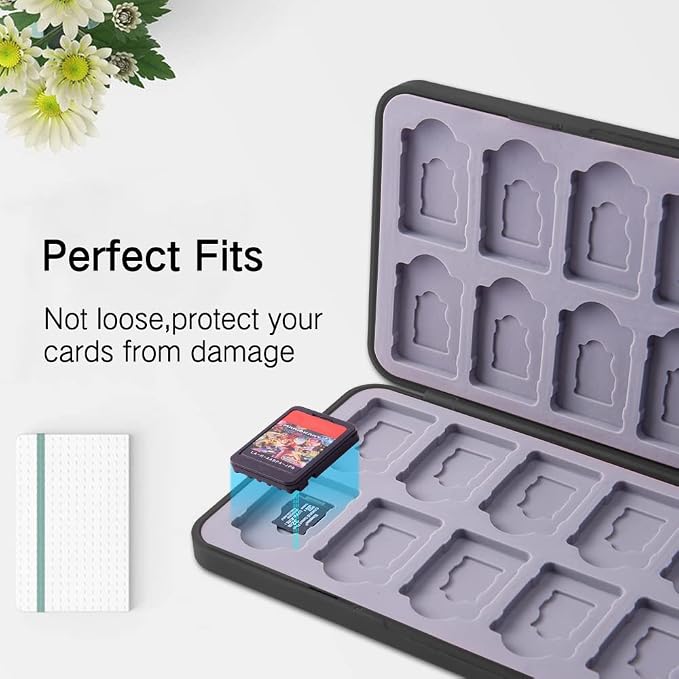 PERFECTSIGHT Game Card Case for Nintendo Switch & Switch OLED, Diamond Pattern Switch Lite Game Holder Cartridge Case with 24 Game Card Slots and 48 Micro SD Card Slots (Black) - Image 3