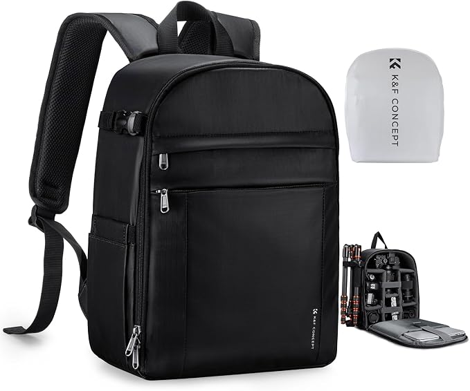K&F CONCEPT Camera Backpack, Lightweight Camera Bag with Tripod Holder | Professional Bag for DSLR/SLR Mirrorless, with 14in Laptop Compartment & Rain Cover, Men & Women, for Sony Canon Nikon, B19 by KFCONCEPT