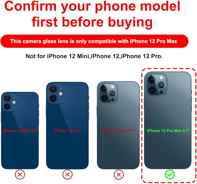 2 Set Original Back Rear Camera Lens Glass Replacement for iPhone 12 Pro Max 6.7-inches with pre-Installed Adhesive and Reparing Toolkit - Image 2
