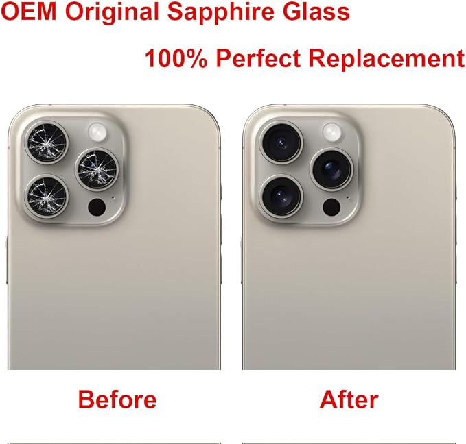 OEM Back Rear Camera Lens Glass Replacement for iPhone 15 Pro 6.1 inches with pre-Installed Adhesive and Reparing Toolkit - Image 6