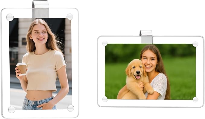 2 Pcs Car Picture Holder,Acrylic Magnetic Personalized Photo Holder,Personalized Picture Frame for Cars, Photo Car Visor Clip,Car Sun Visor Photo Holder by YFANITI