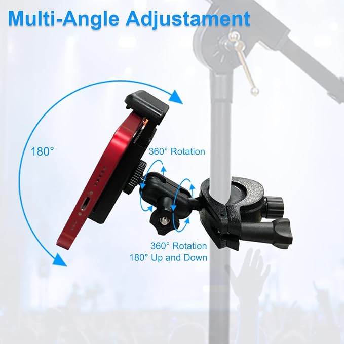 2 Pack Microphone Stand Phone Holder, JCWNIY Universal Mic Stand Phone Holders Adjustable 360° Swivel Phone Holder for Mic Stand Phone Clip Clamp Mount for iPhone, Android, Any Smartphones - Image 3