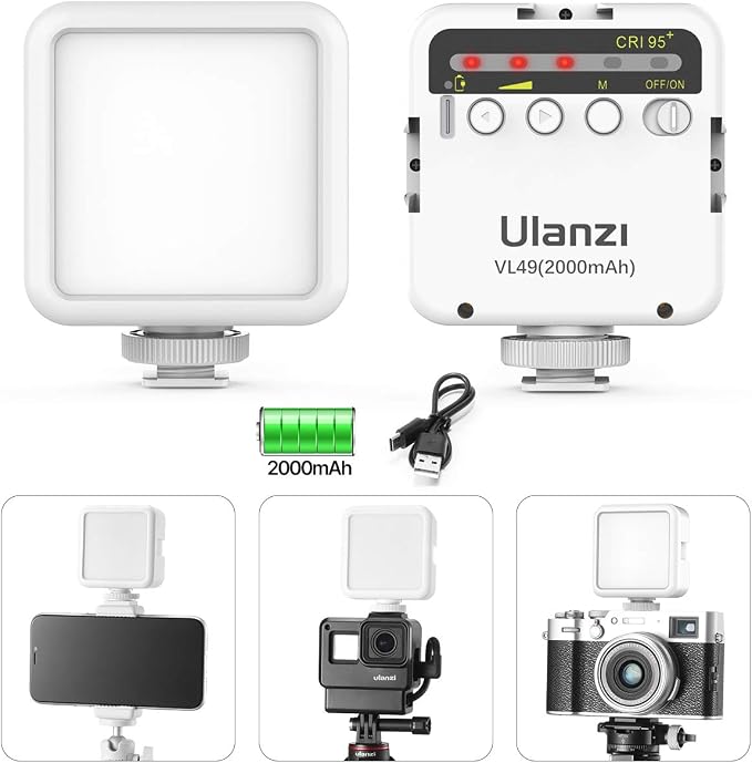 Ulanzi VL49 Mini LED Video Fill Light, 2000mAh Rechargeable Camera Light | CRI95 Adjustable Brightness, Design with 3 Expansion Cold Shoes, White Lighting for Canon Photography Tiktok Live Stream - Image 7