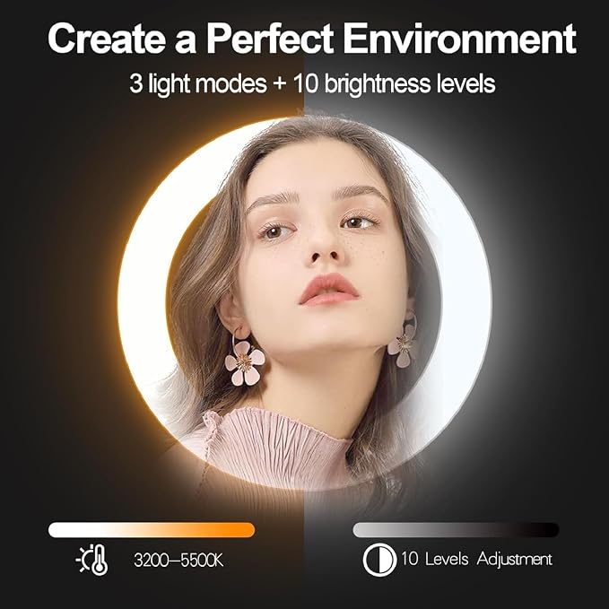 EMART 13" Ring Light with 55" Extendable Tripod Stands and Phone Holder | Dimmable LED Circle Round Light for Selfie Camera Photography, Makeup, YouTube Video, Vlogging, Live Streaming - Image 2