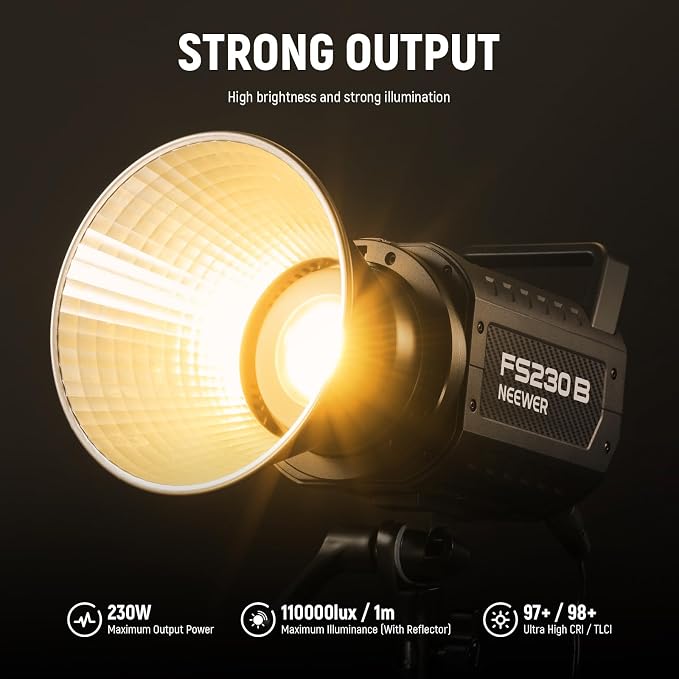 NEEWER FS230B LED Video Light 2.4G/APP Control, 230W Bi Color COB Silent Photography Continuous Output Lighting with 4 PWM Dimming Types, 110000lux/m, 2700K-6500K, CRI 97+, 12 Scenes, Bowens Mount | Silent Photography Continuous Output Lighting, 4 PWM ... - Image 2