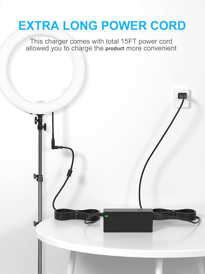 BIYTC 15V Ring Light Power Cord for Neewer 14 Inches & 18 Inches Light | 9Ft Photo Studio Ring Light Power Adapter NW-150480D2 - Image 2