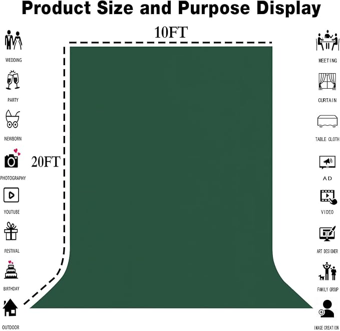 Dark Green Photography Backdrop for Photoshoot, Fabric 10x20ft | Polyester Studio Photo Backgrounds, Non Reflective, Easy to Hang, for Portrait Shoot, Product, Party Decor, Video Creation - Image 3