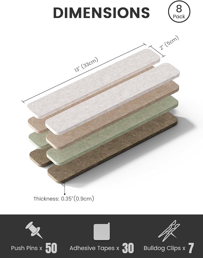 Fluxynara 13" x 2" Felt Wall Panels, Linen Dusk | 8-Pack Includes 50 Push Pins and Adhesive Tabs for Photos, Notes and Decor in Bedroom Doors, Home Office or Studios - Image 2
