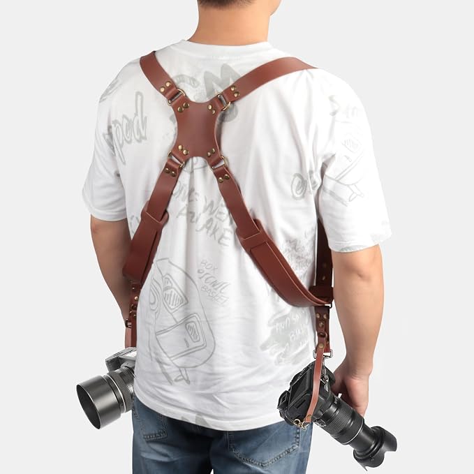 Kasla Leather Dual Camera Strap for Two DSLR/SLR Cameras Tan - Image 5
