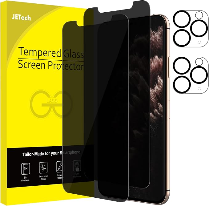 JETech Privacy Screen Protector for iPhone 11 Pro Max, 2+2 Pack | with Camera Lens Protector, Anti-Spy 9H Tempered Glass, Fingerprint ID Compatible by JETech