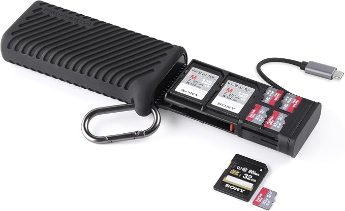 PGYTECH UHS-II SD4.0/Micro SD Card Reader Holder TF Memory Card Reader Case | CreateMate High-Speed 2-in-1 USB 3.1 Type-C for Camera/Phone/Drone/Action Camera, Plug & Play (Black, for SD/Micro SD) by PGYTECH-US