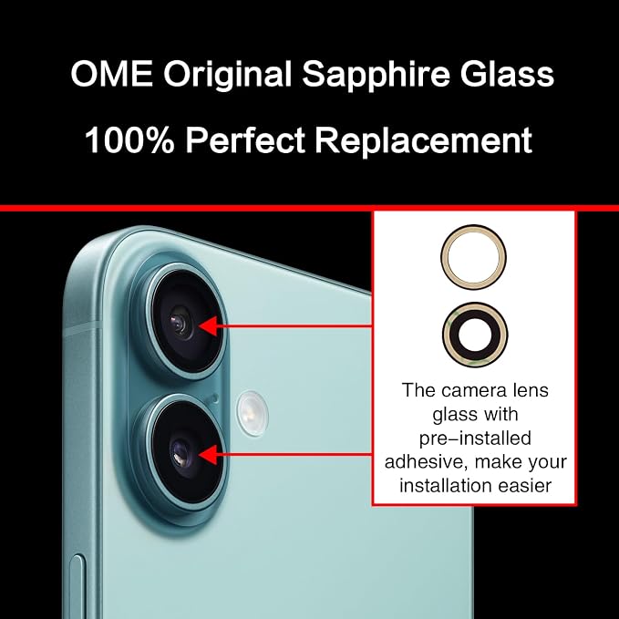 2PCS ASDAWN Back Rear Camera Lens Glass Replacement for iPhone 16 6.1 inch and 16 Plus 6.7 inch with Pre-Installed Adhesive, Back Lens Glass with Installation Manual + Repair Tool Set - Image 4