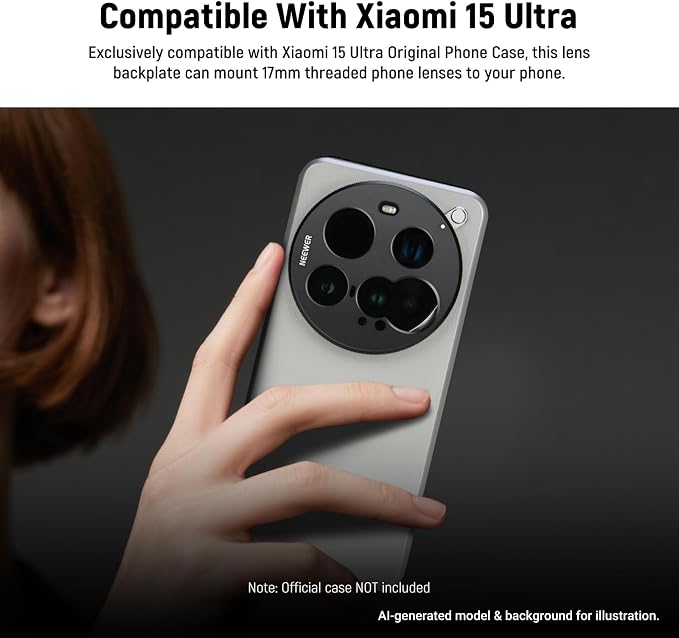 NEEWER 15 Ultra Lens Backplate, Aluminum Alloy 17mm Thread Phone Lens Adapter Holder for Main & Telephoto Cameras, Compatible with Xiaomi 15 Ultra Original Phone Case, PA111 (Black) - Image 2