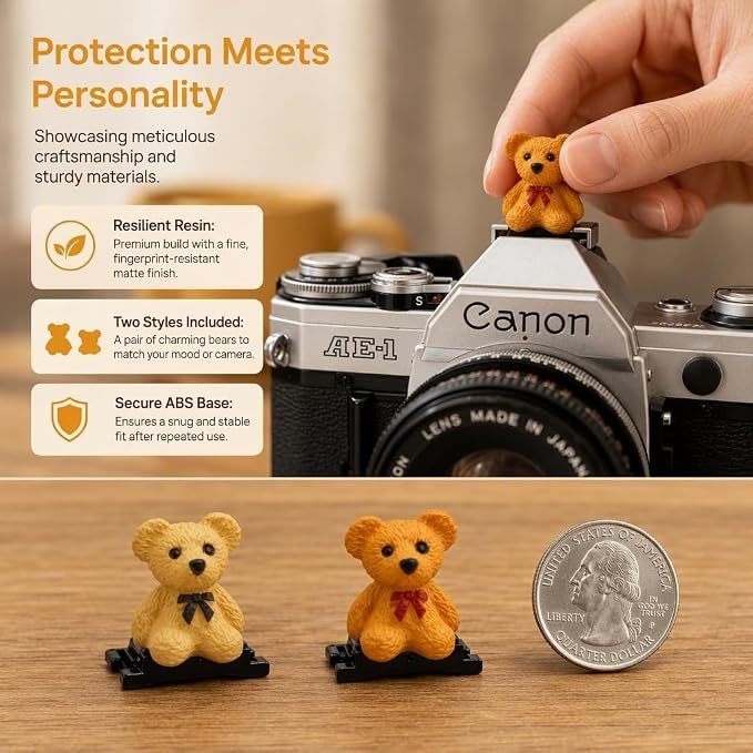 Camera Hot Shoe Cover, Cartoon Hot Shoe Cap, Hot Shoe Protector Compatible with Sony Fujifilm Fuji Canon Nikon Pentax Leical Panasonic (2pcs Bow Bear) - Image 2