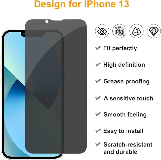 PEHAEL for iPhone 13 Privacy Screen Protector+Camera Lens Protector | 3+3 Pack, Installation kits, Anti-Spy Private, Anti-Scratch, 9H Tempered Glass, Case Friendly, [6.1 inch] - Image 2