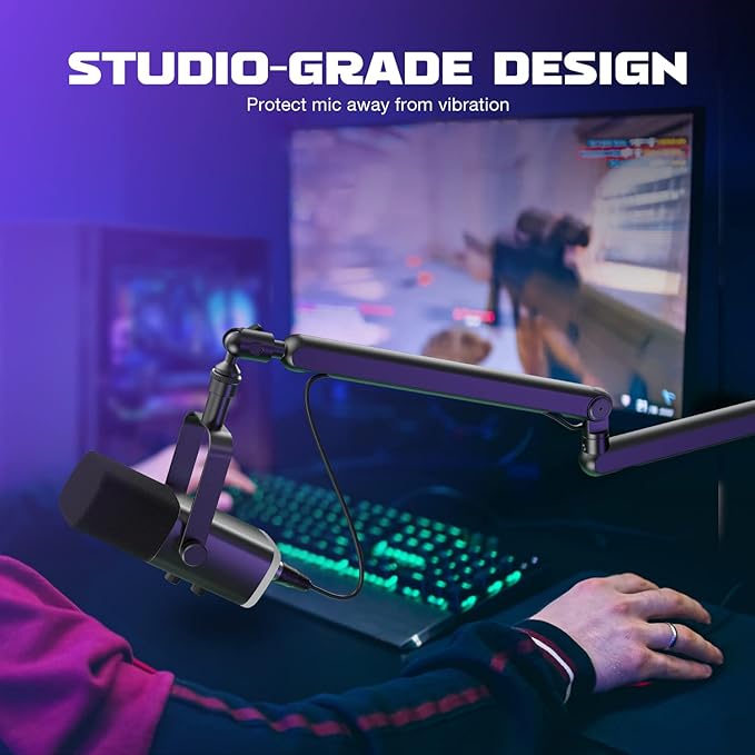 FIFINE BM88 Low Profile Microphone Boom Arm Stand for Gaming Streaming | Adjustable Stick Stand, Desk Mount Clamp, Cable Management, Screw Adapter, for Podcast Streaming Gaming - Image 3