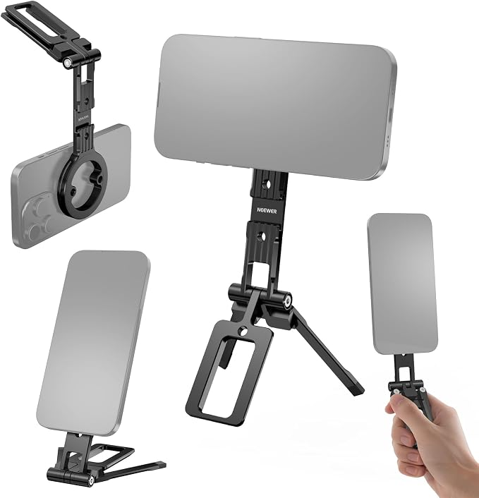 NEEWER Magnetic Phone Tripod Holder Stand, Metal Cell Phone Mount Grip with 1/4" Threads, Cold Shoe & Arca Type, Compatible with MagSafe iPhone Samsung Huawei Android for Video Recording, PA098 by Neewer