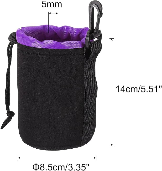 PATIKIL Camera Lens Bag, 3.3" IDx5.5 H Drawstring Lens Pouch with Thick Protective Neoprene, Lens Case for DSLR Camera Lens, Water Coffee Cups, Black, Purple - Image 2