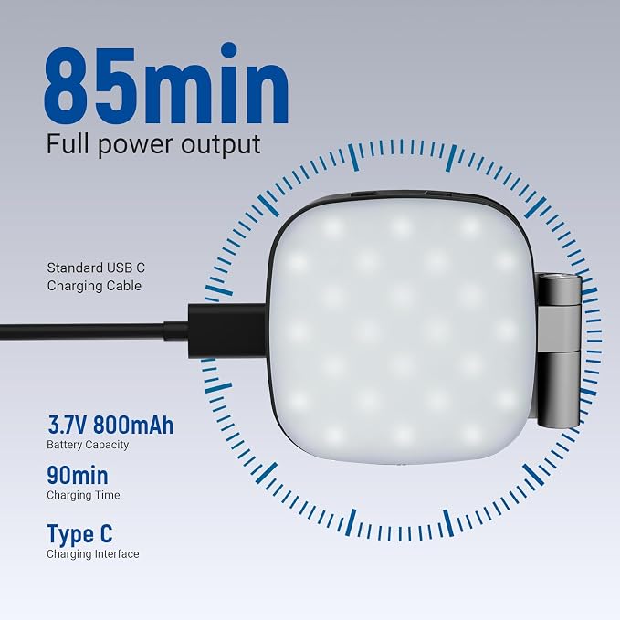 NEEWER Basics Magnetic Selfie Light Compatible with MagSafe iPhone, 2W CRI95+ Bi Color Swivel Small LED Phone Fill Lighting, 680lx/0.3m, Mirror for Vlog Recording Makeup Video Conference, NL45B Black - Image 7