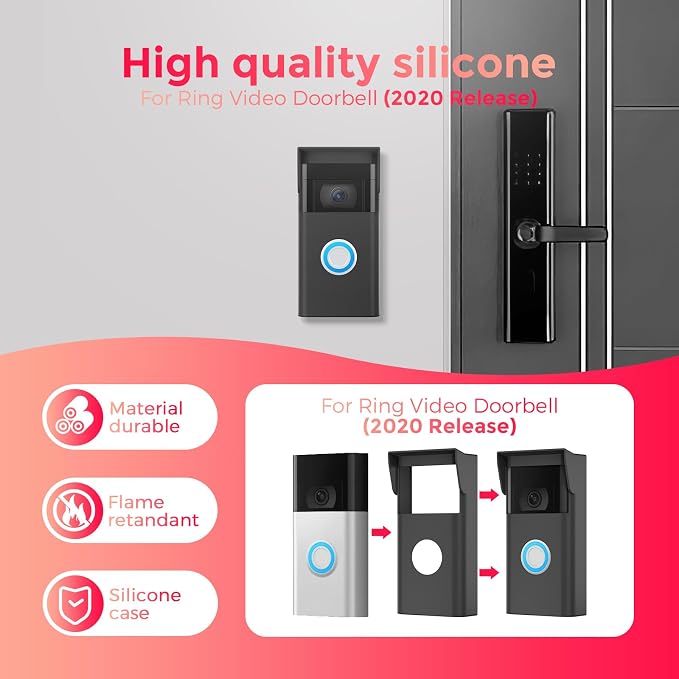 Silicone Case for Ring Video Doorbell 2nd Gen (2020 Release) | Weatherproof Ring Doorbell Cover with Sun Glare Visor, UV & Heat Resistant Accessories – Black - Image 2