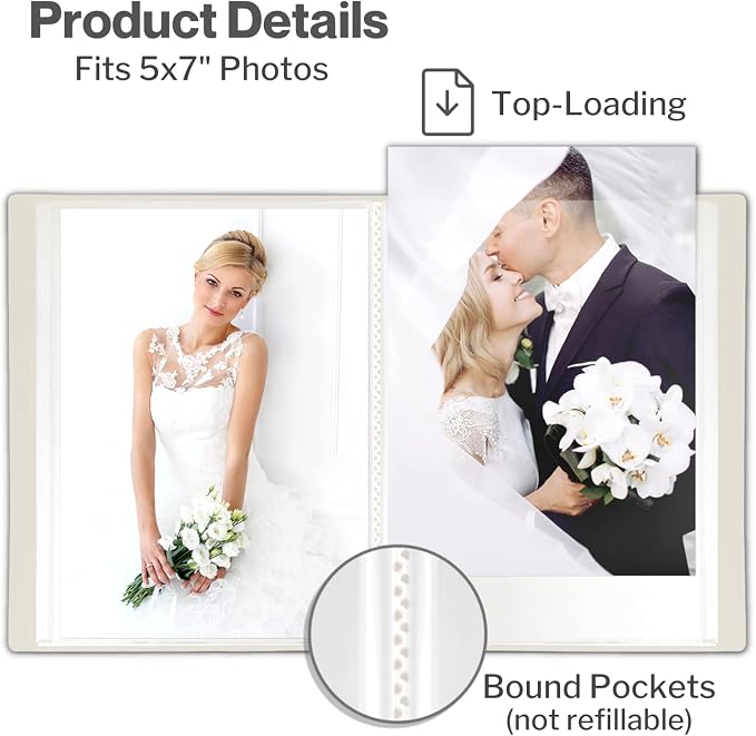 Cranbury 2-Pack Mini Photo Albums 5x7, 48 Photos, Clear Sleeves, Ivory | 24 Pockets Each, Customizable Covers, Compact Storage for 5x7 Photos & Keepsakes - Image 3