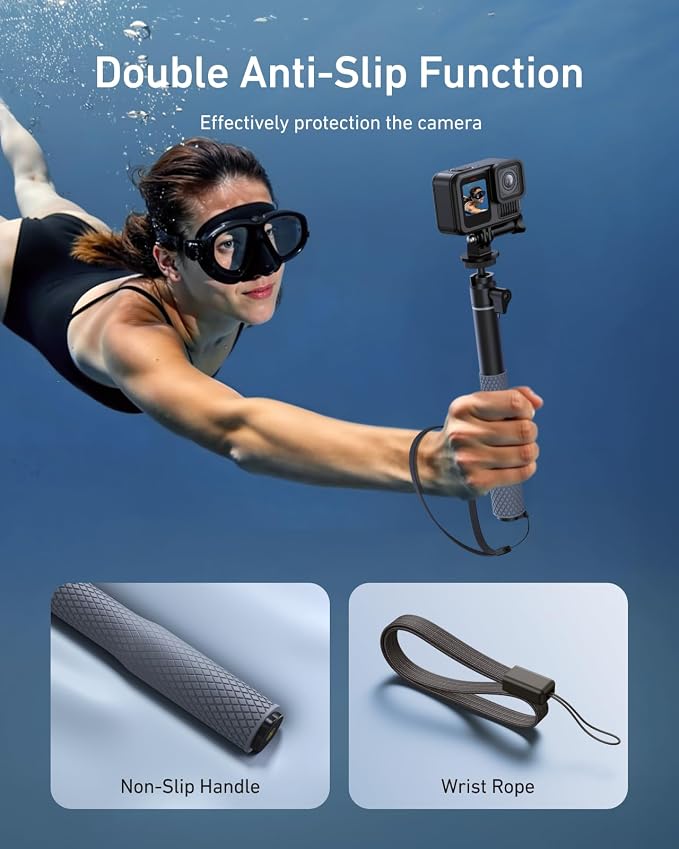 TELESIN Diving Selfie Stick & 0.1s Open Mini Tripod for DJI GoPro Insta360 | 25.7" 360° Waterproof Stick Pole w Hand Strap for DJI Osmo Pocket 4 3, Action 6 5 Nano, Go Pro Max 13 12, Insta360 X5 X4,Xtra - Image 6