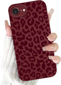 Cute Burgundy Cheetah Print Phone Case for iPhone 16e / 17e 6.1" | Aesthetic Leopard Pattern Design Cover Full Camera Lens Protective Shockproof Soft Slim TPU Funda for Women Girls by Unknown