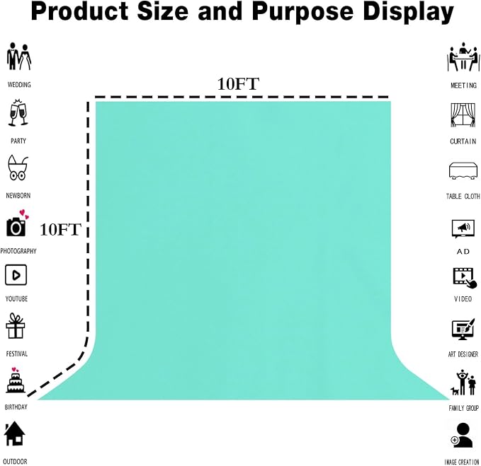 Turquoise Photography Backdrop for Photoshoot, Fabric 10x10ft | Polyester Studio Photo Backgrounds, Non Reflective, Easy to Hang, for Portrait Shoot, Product, Party Decor, Video Creation - Image 3