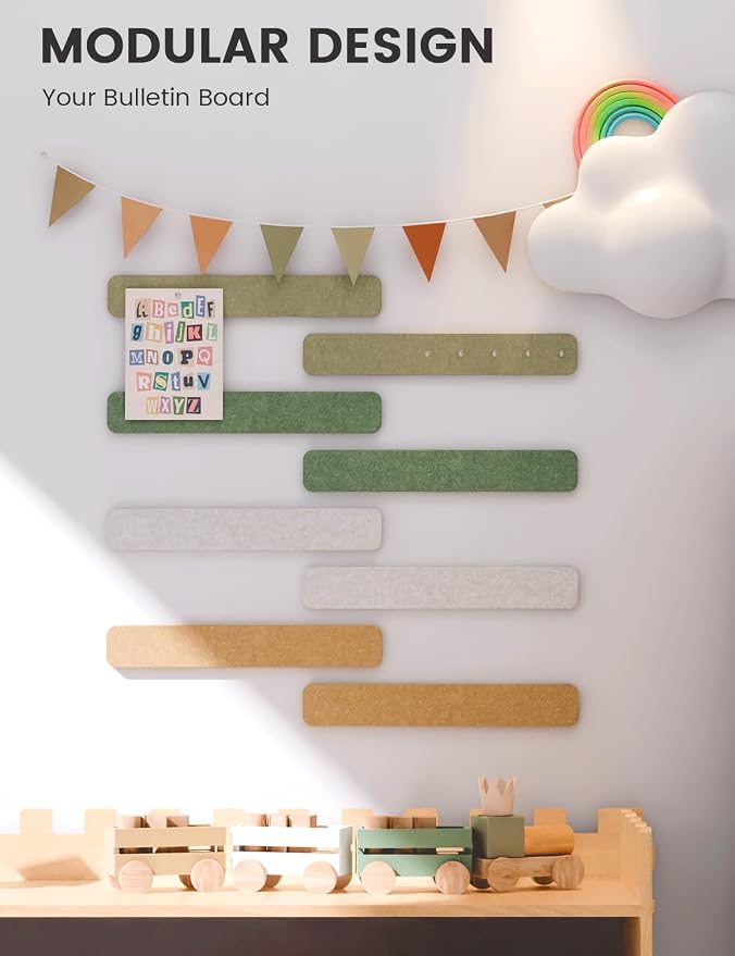 Fluxynara 13" x 2" Felt Wall Panels, Olive Grove | 8-Pack Includes 50 Push Pins and Adhesive Tabs for Photos, Notes and Decor in Bedroom Doors, Home Office or Studios - Image 5