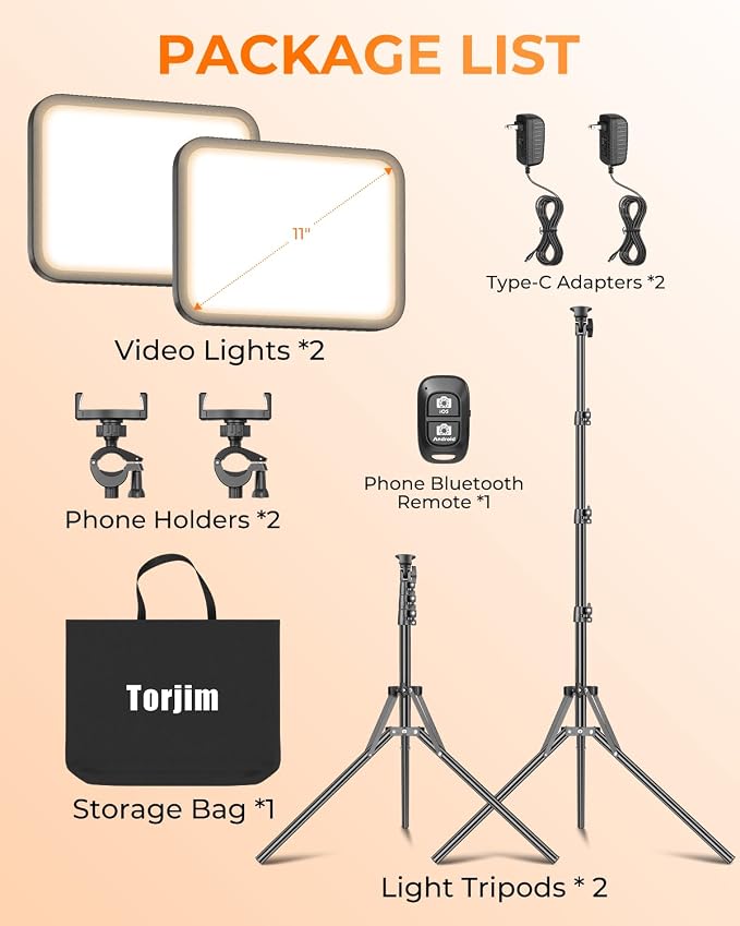 Torjim 11 Inch Video Light Kit for Creators-24W High Brightness Studio Lights with Tripod Stand & Phone Holder & Remote, Adjustable Photography Lighting for Clearer YouTube Streaming Home Studio | Studio Lights with Tripod Stand & Phone Holder | 3000-6... - Image 5