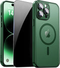 for iPhone 14 Pro Max Case with Privacy Screen Protector, Green | Full Camera Protection, Translucent Matte Magnetic, Compatible with MagSafe, Shockproof Phone Cover, Slim Fit by ZOZDOKG